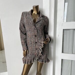 Fashion Nova Tweed Long Sleeve Dress - Black and Brown